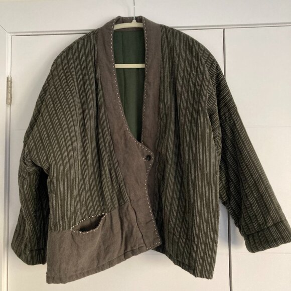 Unique 100% Linen Cotton Quilted Jacket, M (M/L), Army Green - Picture 1 of 12